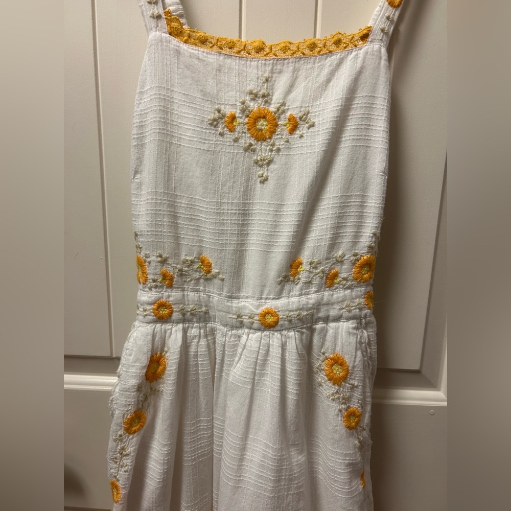 LoveShackFancy White Midi Dress with Yellow Floral Embroidery - Picture 2 of 9